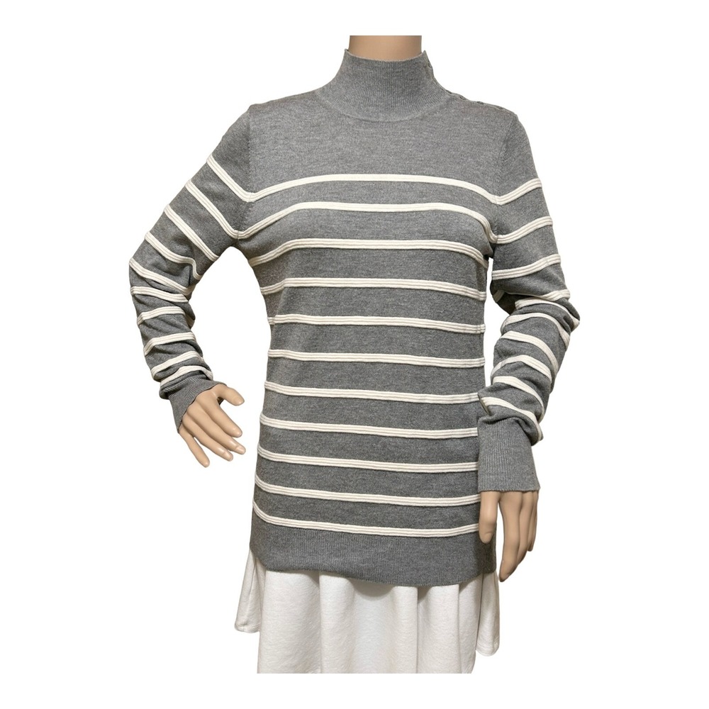 Banana Republic Women's Ottoman Stripe Sweater S Gray White Merino Wool Mock